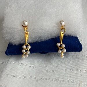 Vintage gold tone faux pearl drop post back Earrings